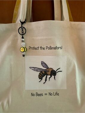 Protect the Pollinators Bee Print Canvas Tote - Cream